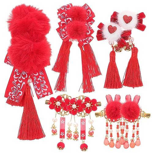 Healvian 5paare Haarschmuck Mit Flauschebällen Und Quasten Rote Chinesische Neujahr-haarspangen Für Mädchen Für Festliche Anlässe Und Besondere Anlässe von Healvian