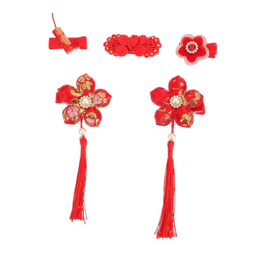 Healvian 5st Haarnadel Des Neuen Jahres Frühlingsfest Haarnadel Neujahr Haarige Pelzige Bälle Schnappen Für Mädchen Bögen Quasten Haarspangen Haarschmuck Rot Polyester von Healvian