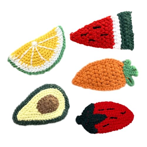 Healvian 5stücke Strick-haarspangen Aus Wollgarn Mit Fruchtmotiv Bobby-spangen Als Kopfschmuck Für Mädchen Wassermelone Rübe Avocado Zitrone Erdbeere von Healvian