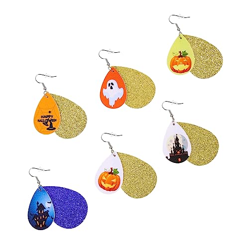 Healvian 6 Paare Halloween Ohrringe PU Dangle Ohrschmuck Damen Mädchen Festival Accessoire für Kostümparty Karneval Cosplay Dekoration von Healvian