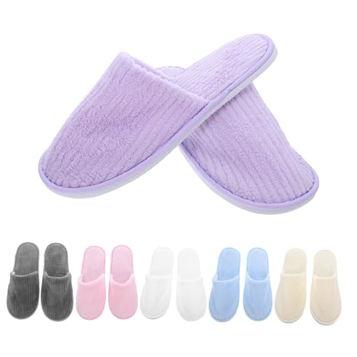 Healvian 6 Paare Hotel Gästeschuhe Waschbare Fleece Hausschuhe Rutschfeste Geschlossene Zehen Farbige Spa Slippers für Innenbereich Leicht Warm Hygienisch von Healvian