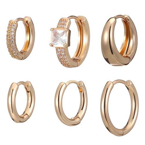 Healvian 6 Paare Kleine Goldene Creolen Ohrringe Kupfer Vergoldet Leicht und Komfortabel Modisch Vielseitig für Damen Alltag und Besondere Anlässe von Healvian