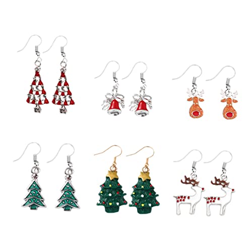Healvian 6 Paare Weihnachtsohrringe mit Schneeflocken Glocken Weihnachtsbaum Anhängern Leichte Festlicher Schmuck für Party Feiertage Damen und Herren von Healvian
