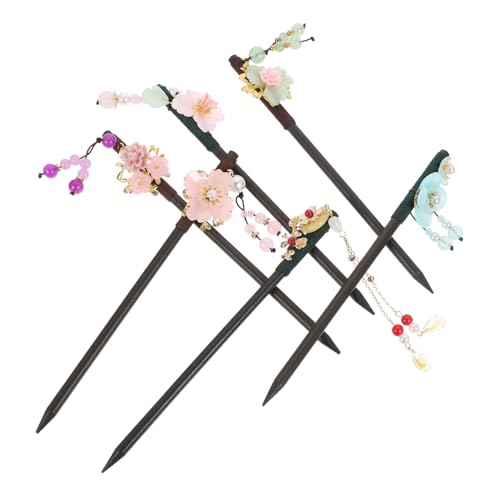Healvian 6 Stck Teiliges Chinesisches Haarschmuck Vintage Holz Haarstäbchen mit Blumen Quasten Haarnadeln für Frauen Haarschmuck für Mitteldickes Langes Haar Geeignet für Festtage und von Healvian