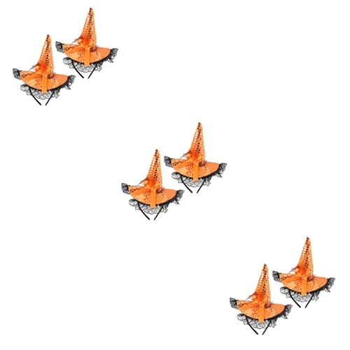 Healvian 6 Stck. Halloween Hexenhut Haarreifen Damen mit Rüschenspitze und Pailletten Cosplay Party Kopfschmuck in Orange für Kostümfest Karneval und Maskerade von Healvian