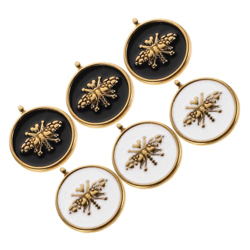 Healvian 6 Stück Bienen Anhänger aus Edelstahl mit Gold-vakuumbeschichtung Runde Schwarze Weiße Emaille Charms Kratzfeste Insekten Anhänger für DIY Armband Halskette Schlüsselanhänger von Healvian