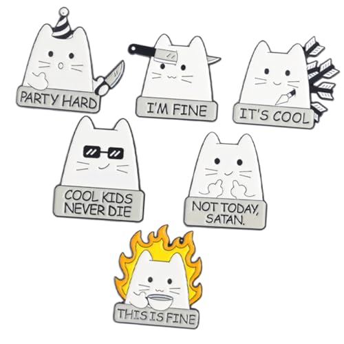 Healvian 6 Stück Cartoon Katzen Broschen aus Hochwertiger Legierung Niedliche Anstecker für Kleidung Rucksack und Langlebig und Einfach zu Befestigen für Katzenliebhaberinnen von Healvian