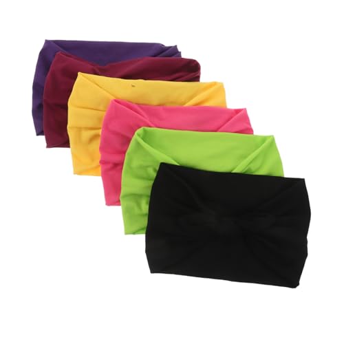 Healvian 6 Stück Elastische Sport Stirnbänder mit Schleifen Knoten Rutschfest Atmungsaktiv Schnelltrocknend für Yoga Fitness Workout Damen Unifarbene Haarbänder mit Hasenohren Design von Healvian