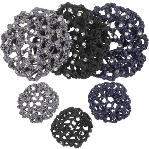 Healvian 6 Stück Elastisches Haarnetz Dutt Netz mit Strass Steinen Professionelles Haarschutz accessoire für Damen für Ballett Pflegeberufe und Elegante Frisuren in Schwarz Blau von Healvian