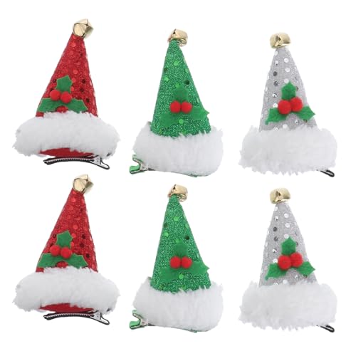 Healvian 6 Stück Haarspangen mit Weihnachtsmütze, Funkelnde Haarnadeln für Kinder, Festliche Partydekoration von Healvian