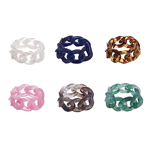 Healvian 6 Stück Harzringe Modeketten Modellierringe Bunt Breit Kreativ Süß Schmuck Harz Handring Harz Bastelring Kettenförmiger Ring Fingerring Zufällige Farbe von Healvian