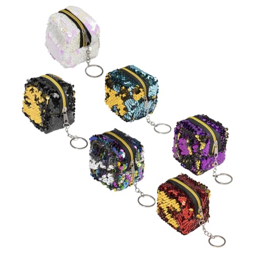 Healvian 6 Stück Mini Pailletten Geldbörsen mit Reißverschluss Kleine Quadratische Münzbeutel für Damen Mädchen Praktische Kleingeldtaschen für Party Reise Alltag in Farben von Healvian