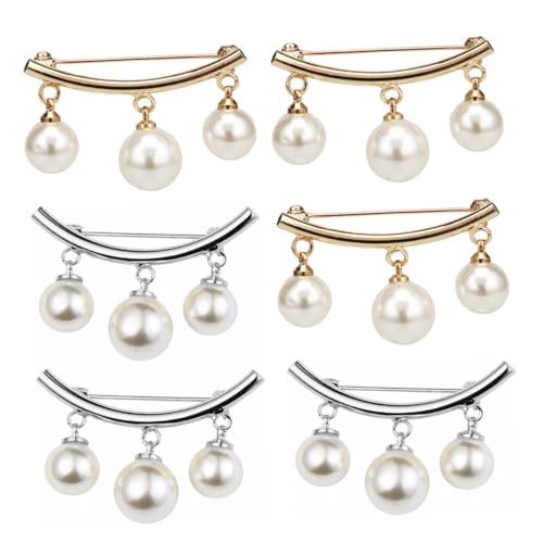 Healvian 6 Stück Perlenbroschen mit Anhänger Metall Brosche zum Festigen von Taillenbund Stilvolle Schmuck Spange für Pullover Kleider und Blusen Geeignet als Halstuch und Schal Clip von Healvian