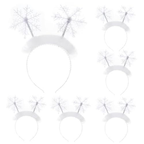 Healvian 6 Stück Schneeflocken-Stirnband weihnachts haarreif weihnachten haarreif Schneepulver Weihnachtskopfschmuck weihnachtsdeko Weihnachts-Stirnband Weihnachts-Haarschmuck Plastik Weiß von Healvian