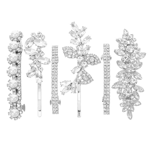 Healvian 6 Stück Strass-Blumen-Haarnadeln – süße kleine Blumen-Haarspangen, Kristallblätter, Hochzeit, Brautschmuck, kurze Haarspangen, Accessoires für Frauen und Mädchen von Healvian