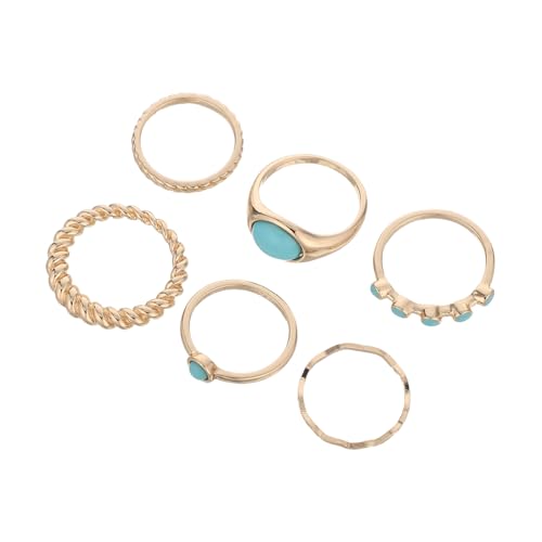 Healvian 6 Stück Teiliges Boho Türkis Ringe Set Authentische Vintage Schmuck Damen Stapelringe Langlebig und Flexibel Kombinierbar Retro Stil Fingerschmuck Geschenk für Frauen von Healvian
