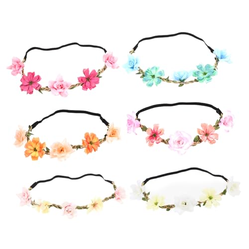 Healvian 6 Stück Teiliges Braut Blumenkranz Elastisches Stirnband in Hellblau Orange Modisch für Hochzeit Festival Party Fotorequisiten Damen und Mädchen von Healvian