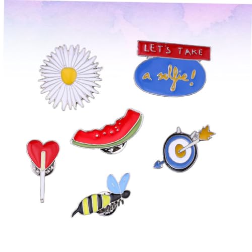 Healvian 6 Stück Teiliges Cartoon Broschen aus Langlebiger Legierung Niedliche Biene Herz und Wassermelone Leichte Anstecknadeln zur Dekoration von Kleidung Taschen und Accessoires von Healvian