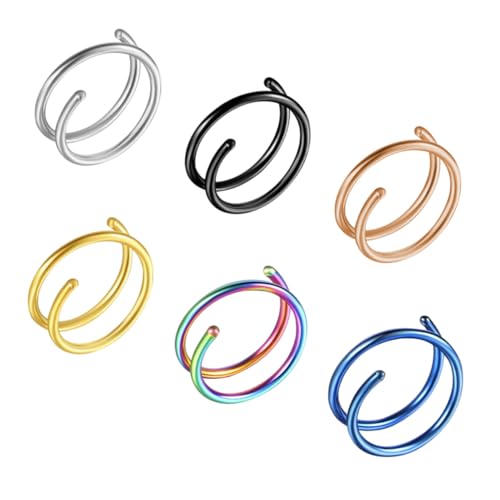 Healvian 6 Stück Teiliges Spiralförmige Nasenringe aus Metall Nasenpiercing Schmuck Vielseitig Tragbar für Damen und Herren in Schwarz Gold Blau und Roségold von Healvian