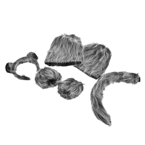 Healvian 6 Stück Teiliges Wolf Kostüm Set Plüsch Wolf Ohren Stirnband Handschuhe Beinwärmer für Erwachsene Halloween Party Cosplay Leichtes Weiches Tierkopfschmuck Zubehör von Healvian