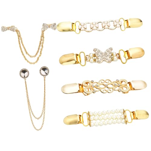 Healvian 6 Stück Vintage Cardigan Clips Goldene Broschen für Damen Strickjacke Kragen Clips Retro Stil Stilvolle Verschlüsse für Blusen Kleider Mäntel und Accessoires von Healvian