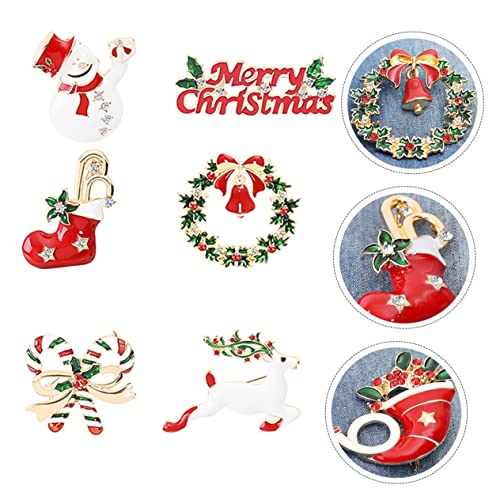 Healvian 6 Stück Weihnachtsbroschen Langlebiger Kreative Weihnachts Anstecknadeln mit Schneeflocken Weihnachtsmann Glocke und Baum Corsage Dekoration für Festliche Outfits von Healvian