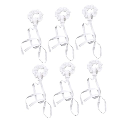 Healvian 6 Stück Weiße Baumwoll Haargummis mit Schleifenband Elastisch Schonend für Haartypen Vielseitiger Haarschmuck für Damen Elegant und Passend zu Jedem Outfit und Anlass von Healvian