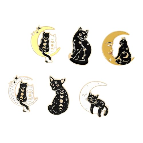 Healvian Cartoon Katze Brosche 6 Stücke Zarte Tierbrustnadel Legierung Niedliche Anstecknadel für Damen und Kinder Chic Kleidung Dekoration Lustige Brosche für Outfit von Healvian