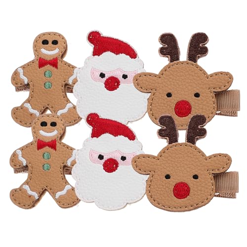 Healvian 6stücke Weihnachtliche Haarklammern Für Junge Mädchen Mit Weihnachtsmann Elch Und Lebkuchenmann Süße Haarschmuck Accessoires Für Festliche Frisuren von Healvian
