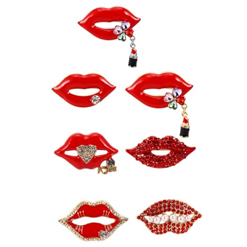 Healvian 7 Stück Teiliges Set Stilvolle Lippenbrosche Legierung mit Strass Einfacher Broschen Pin für Formelle und Anlässe Kreatives Design Sicher und Einfach zu Tragen von Healvian