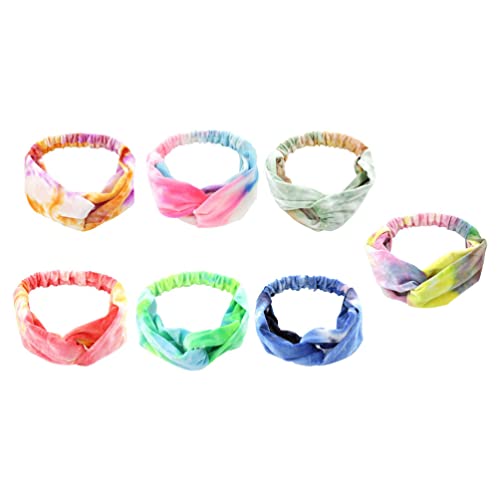 Healvian 7st Tie-dye-haargummi Gesichtswickel-stirnband Verdrehter Kopfwickel Kreuz Und Quer Gewickelte Köpfe Regenbogen-spa-stirnbänder Geknotetes Haarband Geschenke Fräulein Stoff Mädchen von Healvian