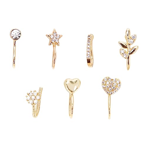 Healvian 7Stücke Teiliges Goldenes Nasenring Non Piercing Modeschmuck für Frauen Männer für Parties Sicherer Halt Stilvolles Design von Healvian