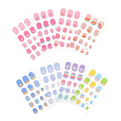 Healvian 8 Blatt Fingernagelsticker Bunte Cartoon Fake Nails Für Mädchen Teens Selbstklebende Künstliche Nägel Sicher Und Einfach Zu Verwenden Für DIY Nail Art von Healvian