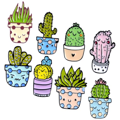Healvian 8 Stück Teiliges Cartoon Kaktus Anstecknadel Kreative Topfpflanzen Broschen aus Leichte Dekoration für Kleidung Rucksack Hut und Tasche Vielseitiges Modeaccessoire von Healvian