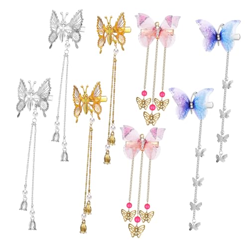 Healvian 8 Stück Teiliges Schmetterling Haarklammern mit Beweglichen Flügeln und Abnehmbaren Quasten Haarspangen für Damen Vielseitige Haarschmuck Clips für Lange Haare und Ponytails von Healvian