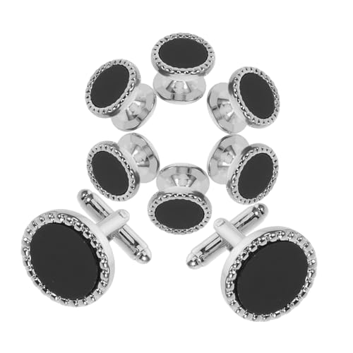 Healvian 8 Stück Teiliges Schwarze Kunststoff Manschettenknöpfe Rund Klassische Hemdknöpfe für Herren Anzugaccessoires Vintage Stil für Hochzeit Business und Formelle Anlässe von Healvian