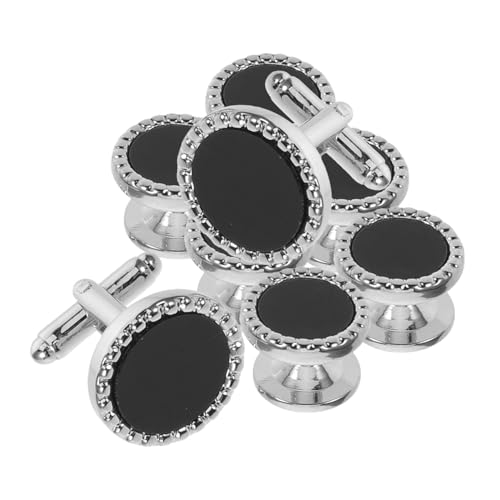 Healvian 8 Stück Teiliges Schwarze Manschettenknöpfe Herren Rund Stilvolle Smoking Hemdknöpfe Vielseitig für Hochzeit Business Anzug Accessoires von Healvian