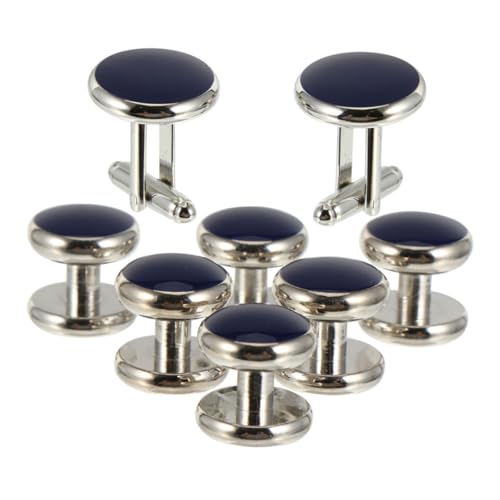 Healvian 8 Stück Teiliges Set Herren Manschettenknöpfe und Smokingknöpfe Rund für Französische Hemden Robustes Material Passend für Anzug und Business Elegantes Geschenkset für Formelle von Healvian