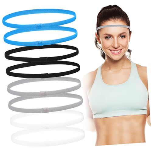 Healvian 8 Stück Teiliges Sport Stirnband Elastisch Rutschfest Dünn Atmungsaktiv Vielseitig für Damen Herren Yoga Workout Fitness Outdoor Sportarten in Blau von Healvian