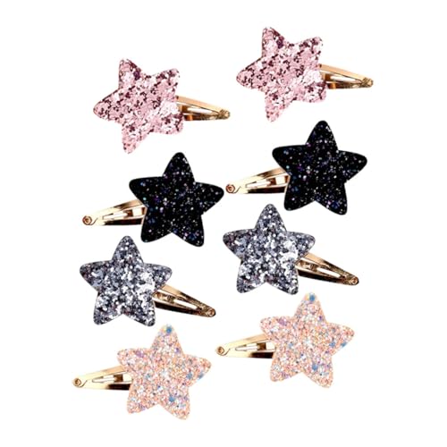Healvian 8 Stücke Glitzer Stern Haarspangen Druckknopf Clips für Mädchen Haarschmuck für Partys Reisen und Alltag von Healvian