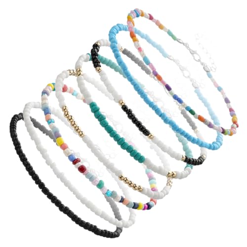 Healvian 8 Stück Teiliges Stilvolles Fußkettchen für Damen Verstellbare Handgefertigte Perlenknöchelarmbänder für Sommer Strand und Festivals Farbenfrohe Schmuckstücke für Auftritte von Healvian