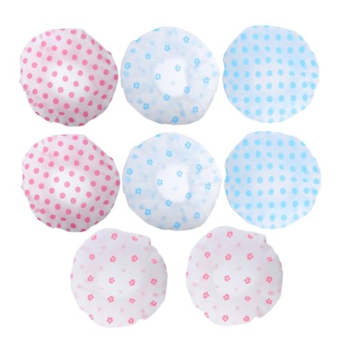 Healvian 8 Stück Teiliges Wasserdichte Duschhauben aus EVA mit Elastischem Band Wiederverwendbare Badehauben für Damen Herren Praktische Haarkappe für Spa Reisen Kochen und Hundebad von Healvian