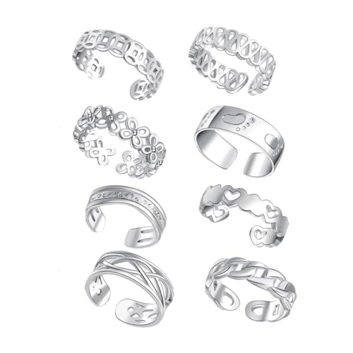 Healvian 8 Stück Teiliges Zehenring aus Silberfarbenem Langlebigem Kupfer Verstellbare Fuß und Knöchelringe Modischer Schmuck für Damen für Sommer Strand und Alltag von Healvian