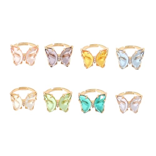 Healvian 8 Stück Verstellbare Damenringe Teiliges Bunte Schmetterling Fingerringe Modischer Leichter Schmuck für Frauen Geschenkidee Vielseitig Kombinierbar von Healvian