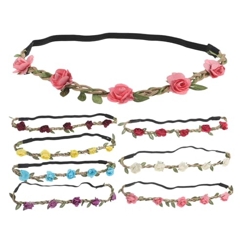 Healvian 8-teilige Blumenkrone für Frauen und Mädchen: Feenhafte Braut-Stirnbänder – Brautjungfern-Kopfschmuck-Kollektion – Elastisches Rosen-Haarband – Boho-Blumen-Haarkranz-Accessoires für die von Healvian