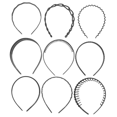 Healvian 9stücke Kunststoff-stirnband Schwarz Mit Zähnen Rutschfestes Haarbänderset Für Frauen Und Mädchen Haarfixierung Für Fransen Und Gesichtsreinigung von Healvian