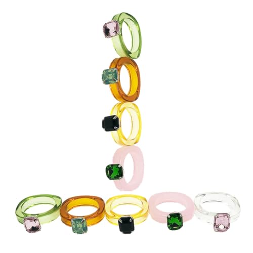 Healvian 9 Stück Teiliges Acrylring mit Kreativen Bunten Edelstein Designs Schmuckringe für Damen Vielseitig Tragbar bei Party Alltag und Festen Einzigartiger Vintage Stil Zufällige Farbe von Healvian
