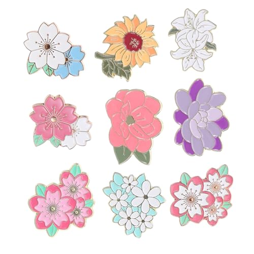 Healvian 9 Stück Teiliges Blumen Emaille Pins Kompakt und Langlebig Vielseitige Broschen mit Kirschblüten-design Sicherer Verschluss Geeignet für Rucksäcke Jacken Hemden und Hüte Modisches von Healvian