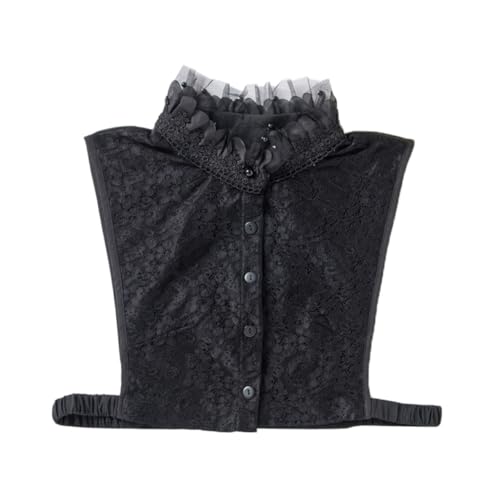 Healvian Abnehmbarer Chiffon Rüschenkragen Damen Falscher Kragen Stehkragen Vest Style Dekorativer Einsatz für Blusen Shirts und Pullover Schwarz von Healvian