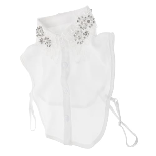 Healvian Abnehmbarer Falscher Kragen für Damen Handgefertigt mit Perlenverzierung Weißer Chiffon Vielseitig Kombinierbar für Blusen Pullover und Festliche Anlässe Wie Hochzeit und Business von Healvian